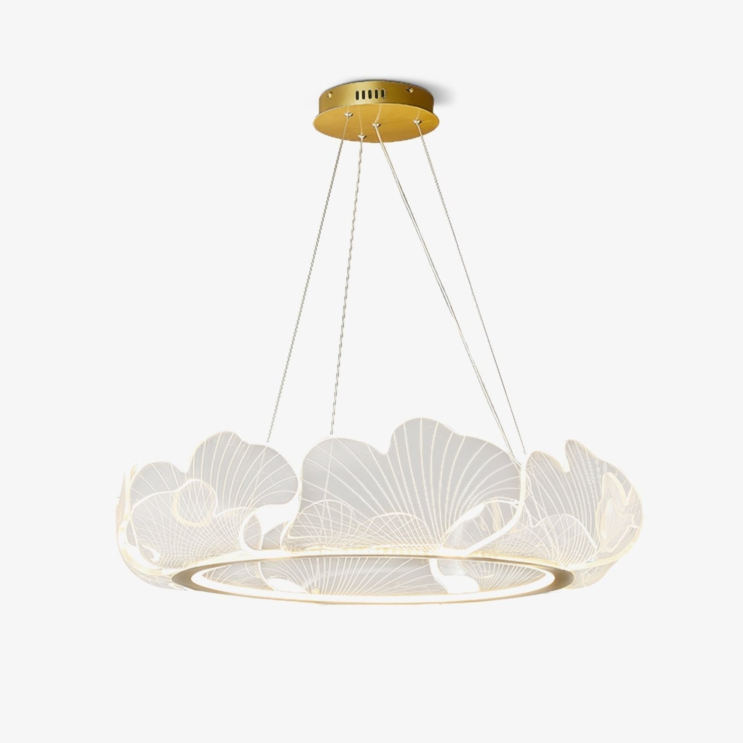 Modern Leaf Shaped LED Chandelier Gold Scallop Edge Pendant Lighting for Living Room