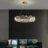 Modern Leaf Shaped LED Chandelier Gold Scallop Edge Pendant Lighting for Living Room