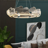 Modern Leaf Shaped LED Chandelier Gold Scallop Edge Pendant Lighting for Living Room