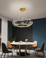 Modern Leaf Shaped LED Chandelier Gold Scallop Edge Pendant Lighting for Living Room