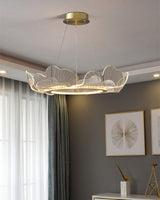 Modern Leaf Shaped LED Chandelier Gold Scallop Edge Pendant Lighting for Living Room