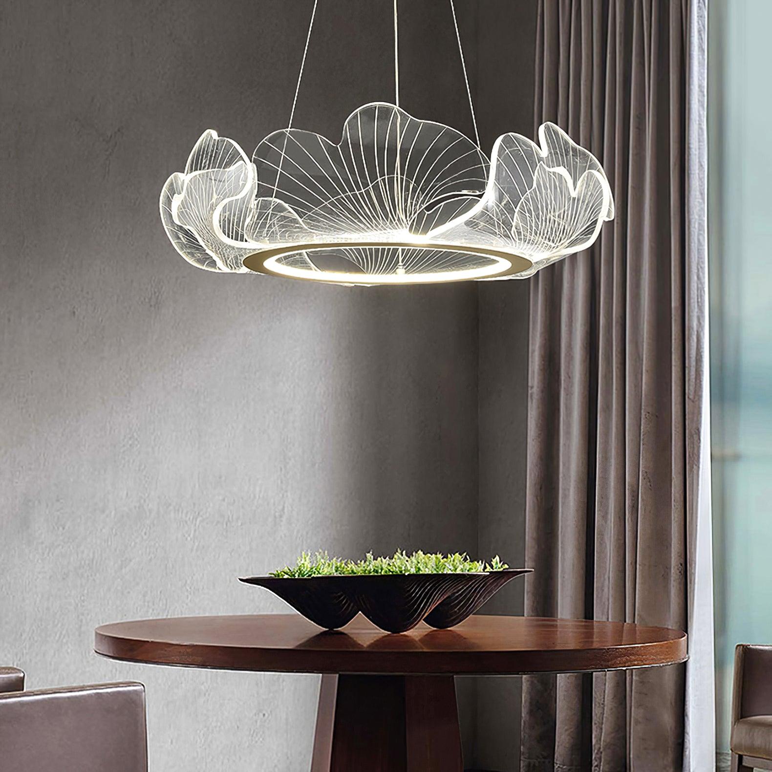 Modern Leaf Shaped LED Chandelier Gold Scallop Edge Pendant Lighting for Living Room