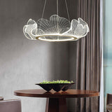 Modern Leaf Shaped LED Chandelier Gold Scallop Edge Pendant Lighting for Living Room