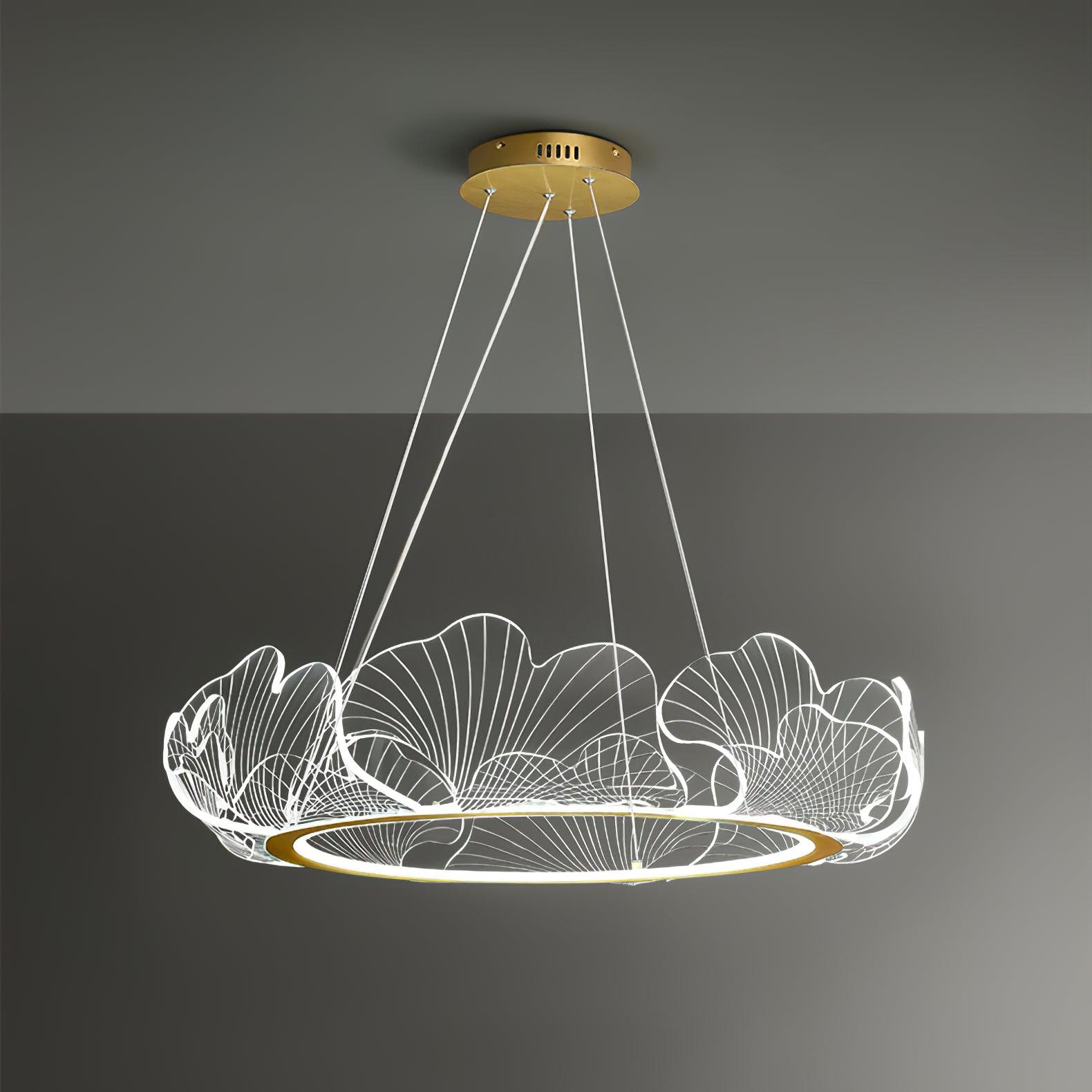 Modern Leaf Shaped LED Chandelier Gold Scallop Edge Pendant Lighting for Living Room