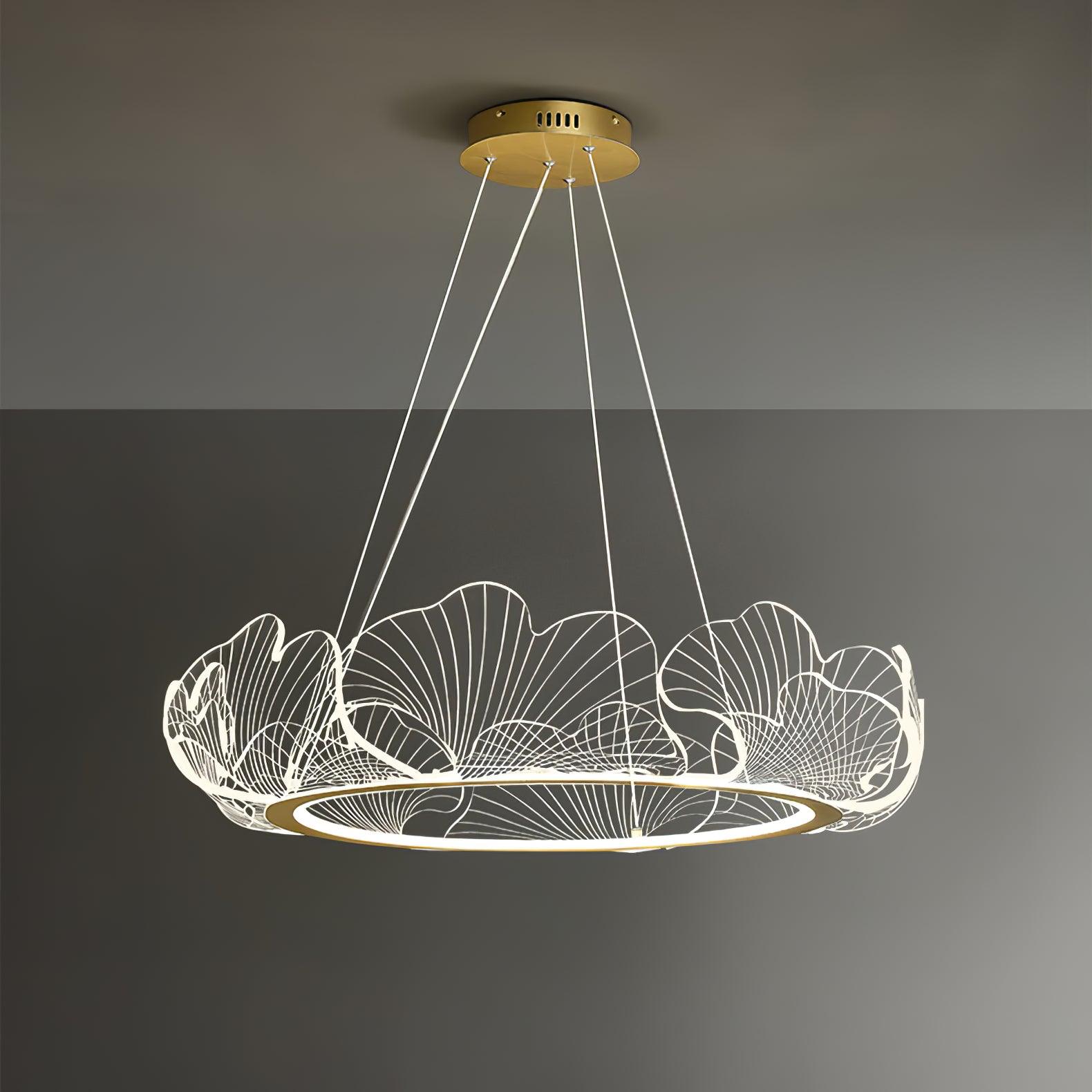 Modern Leaf Shaped LED Chandelier Gold Scallop Edge Pendant Lighting for Living Room