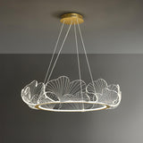 Modern Leaf Shaped LED Chandelier Gold Scallop Edge Pendant Lighting for Living Room
