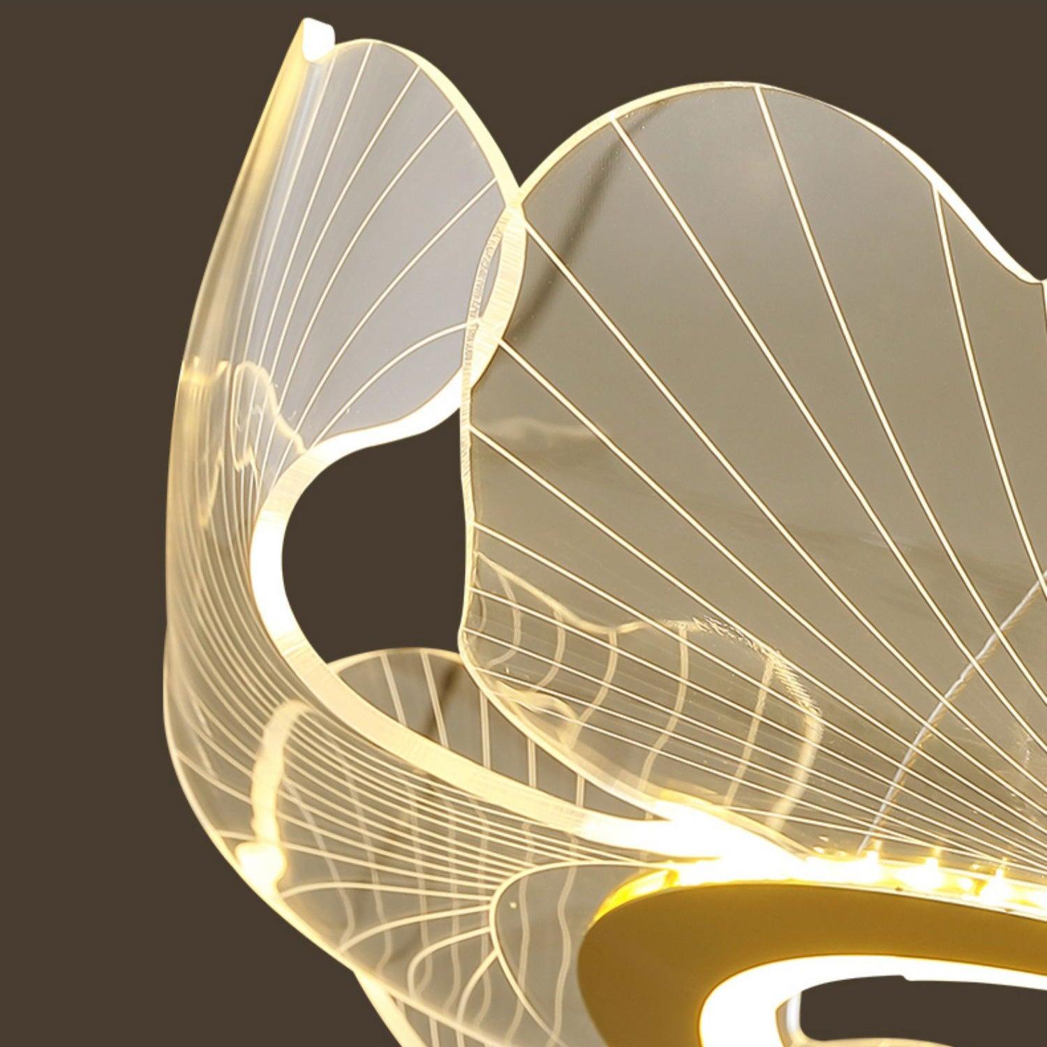 Modern Leaf Shaped LED Chandelier Gold Scallop Edge Pendant Lighting for Living Room