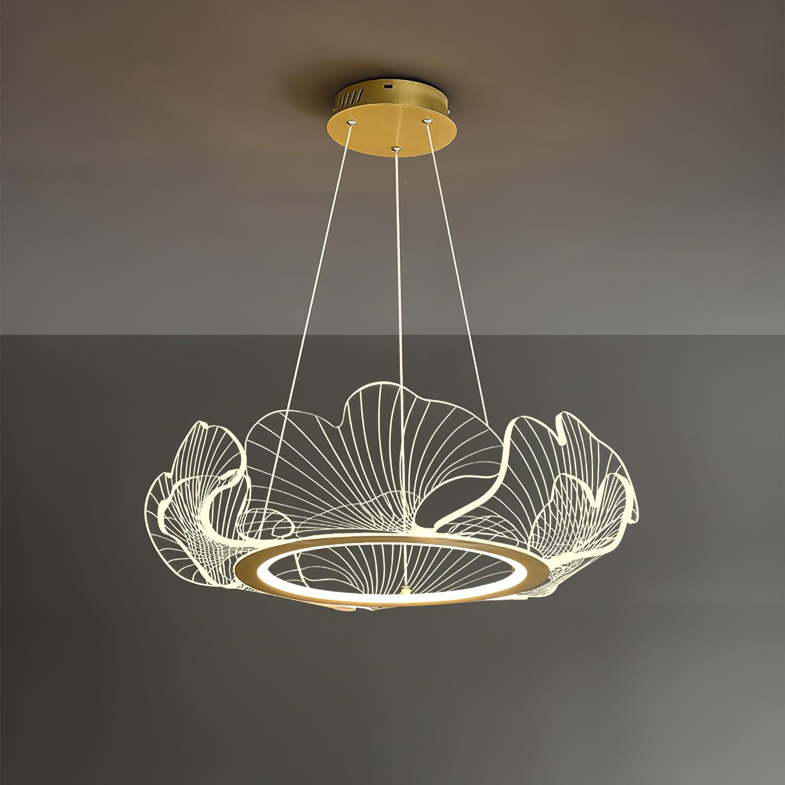 Modern Leaf Shaped LED Chandelier Gold Scallop Edge Pendant Lighting for Living Room