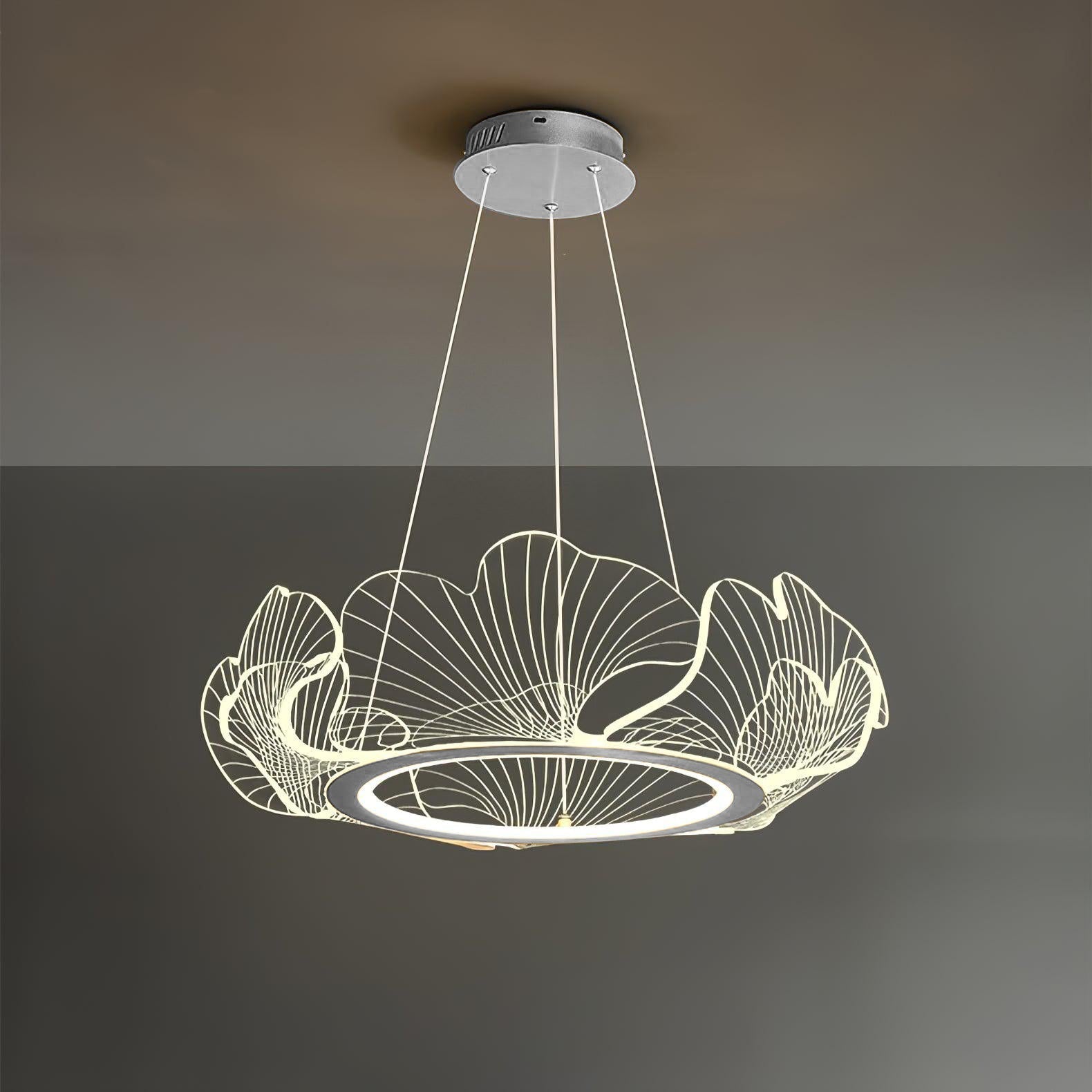 Modern Leaf Shaped LED Chandelier Gold Scallop Edge Pendant Lighting for Living Room