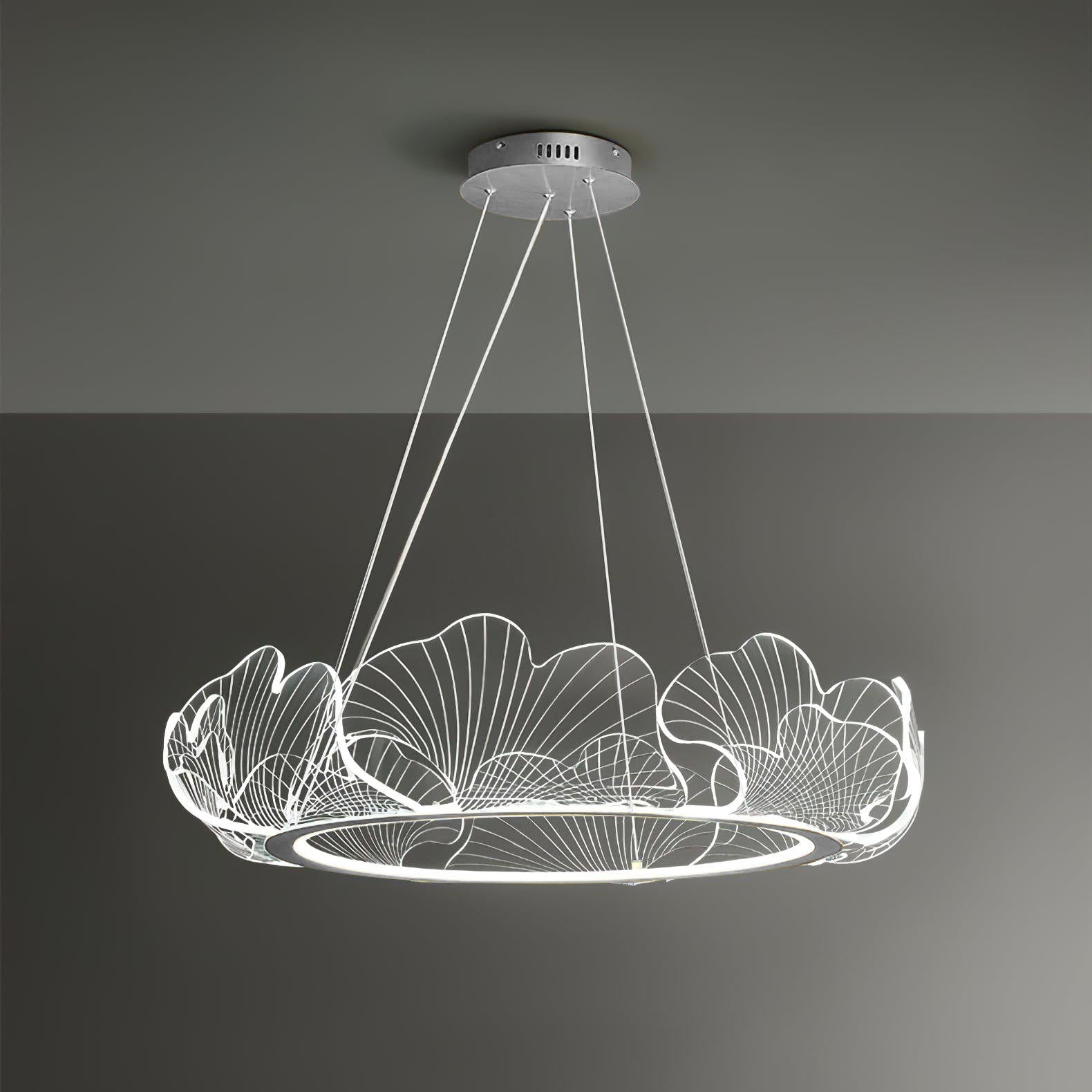 Modern Leaf Shaped LED Chandelier Gold Scallop Edge Pendant Lighting for Living Room