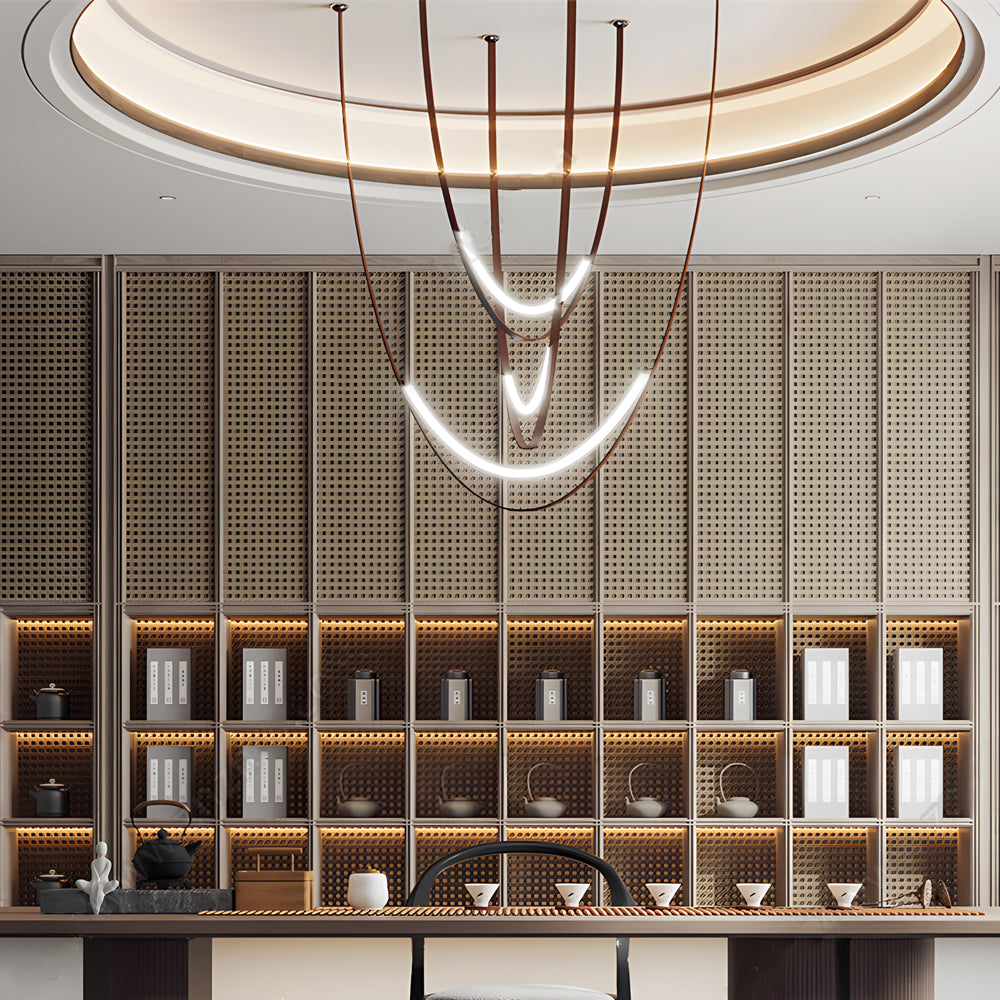 Modern Leather Belt LED Pendant Light Minimalist Chandelier for Staircase and Living Room