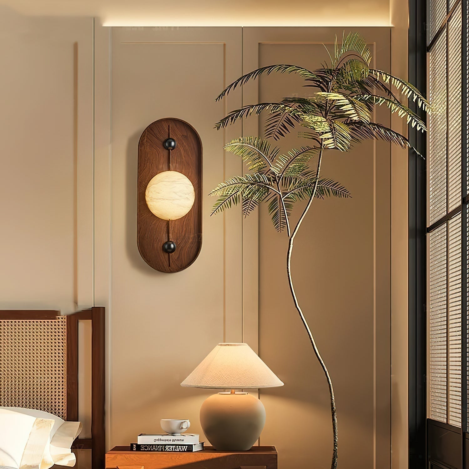 Modern LED Alabaster Wall Sconce Walnut Wood Indoor Lighting for Living Room Hallway Bedroom