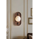 Modern LED Alabaster Wall Sconce Walnut Wood Indoor Lighting for Living Room Hallway Bedroom