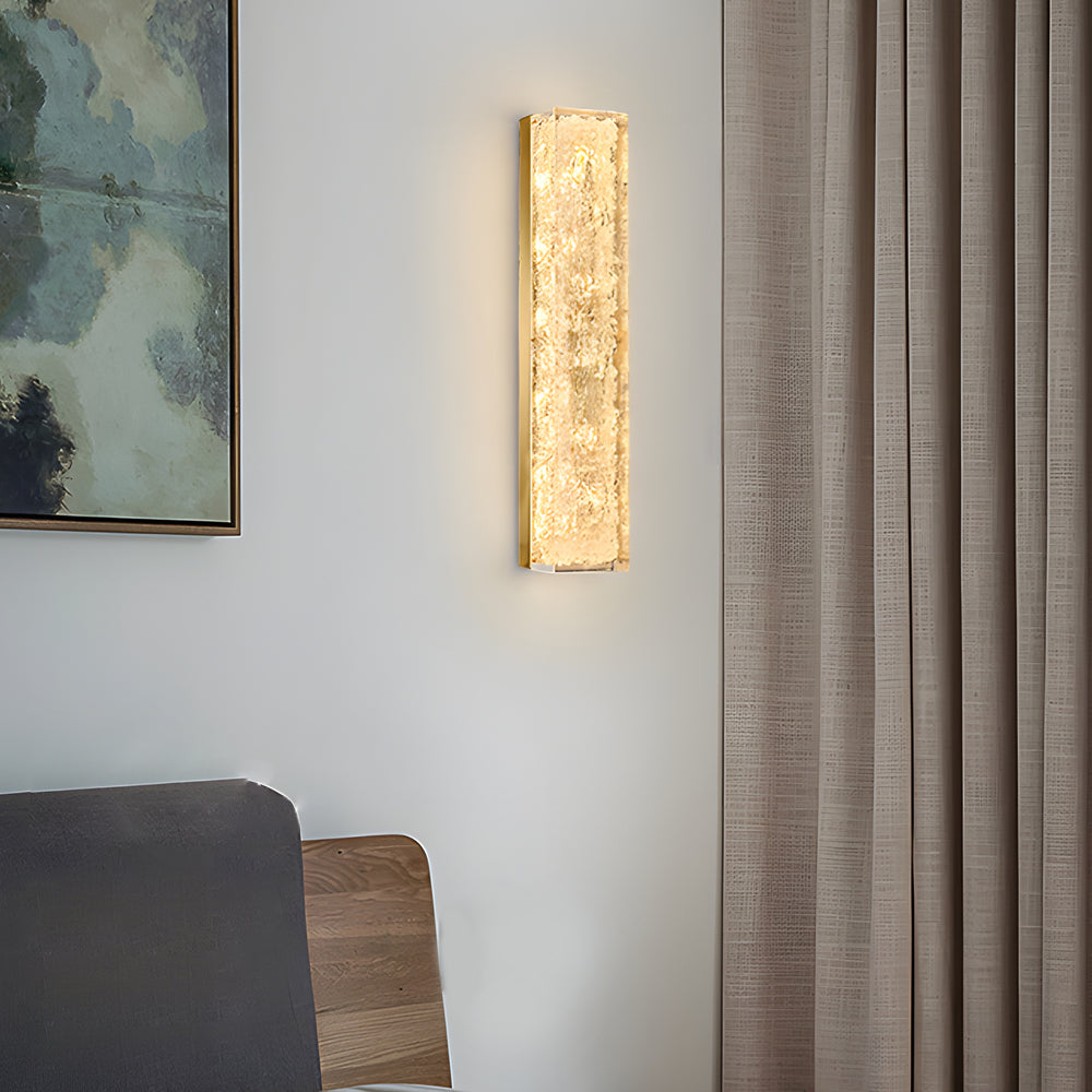 Modern LED Brass Wall Light Rectangle Ice Resin Sconce with Remote Control Dimming for Living Room