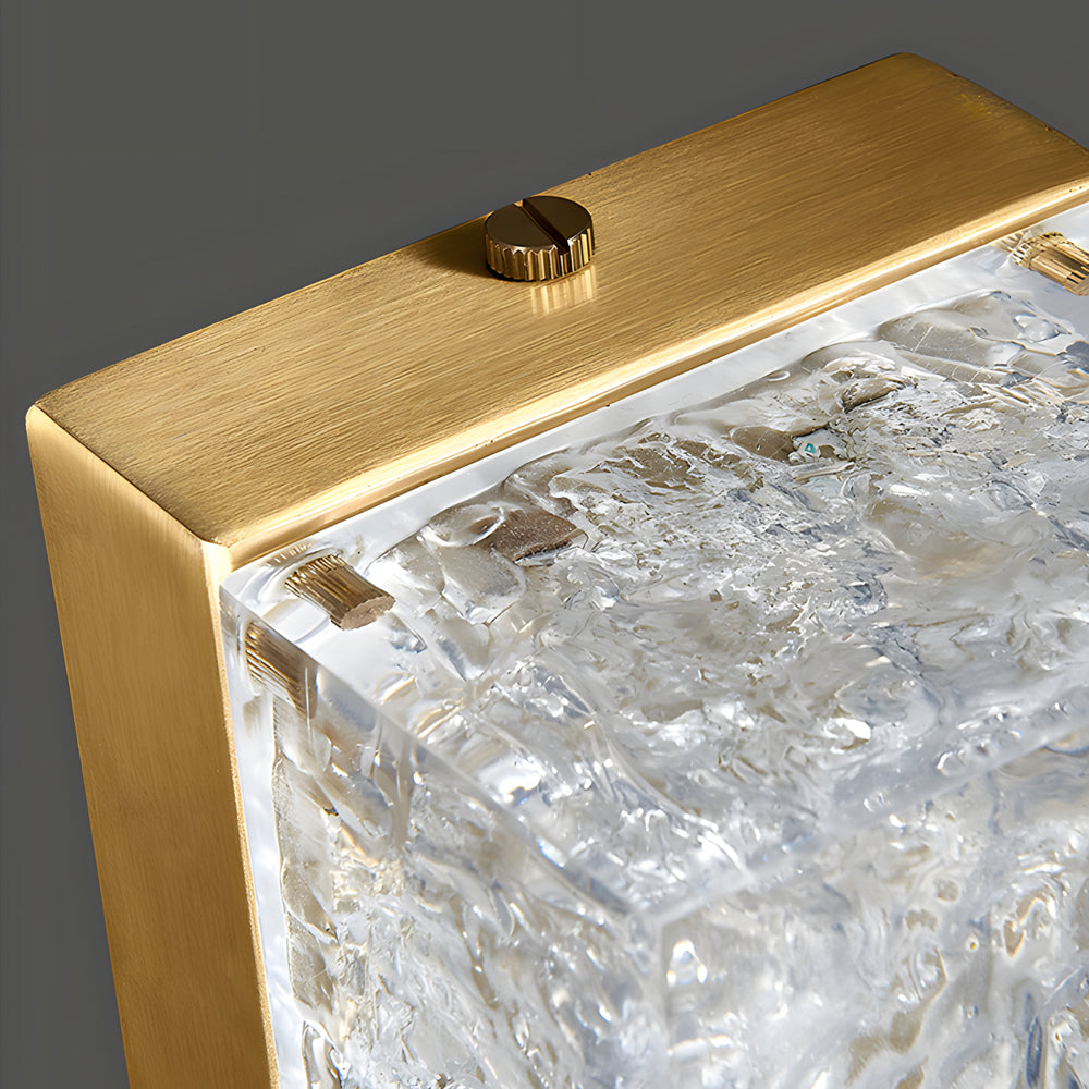 Modern LED Brass Wall Light Rectangle Ice Resin Sconce with Remote Control Dimming for Living Room