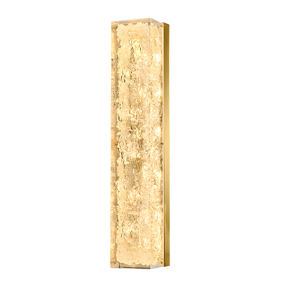 Modern LED Brass Wall Light Rectangle Ice Resin Sconce with Remote Control Dimming for Living Room