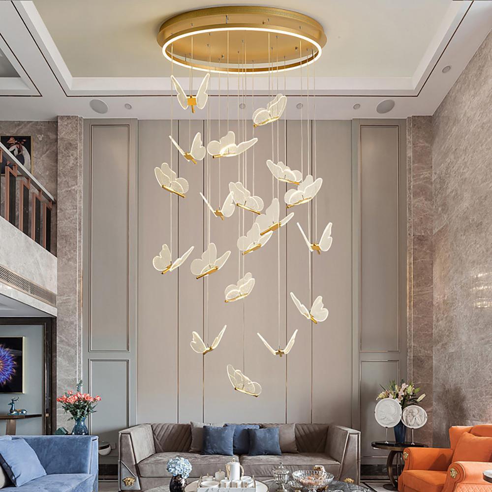 Modern LED Butterfly Chandelier Pendant Lighting for Living Room Acrylic and Metal Hanging Fixture