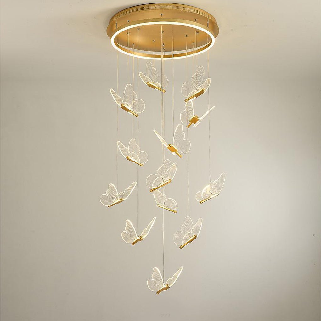 Modern LED Butterfly Chandelier Pendant Lighting for Living Room Acrylic and Metal Hanging Fixture