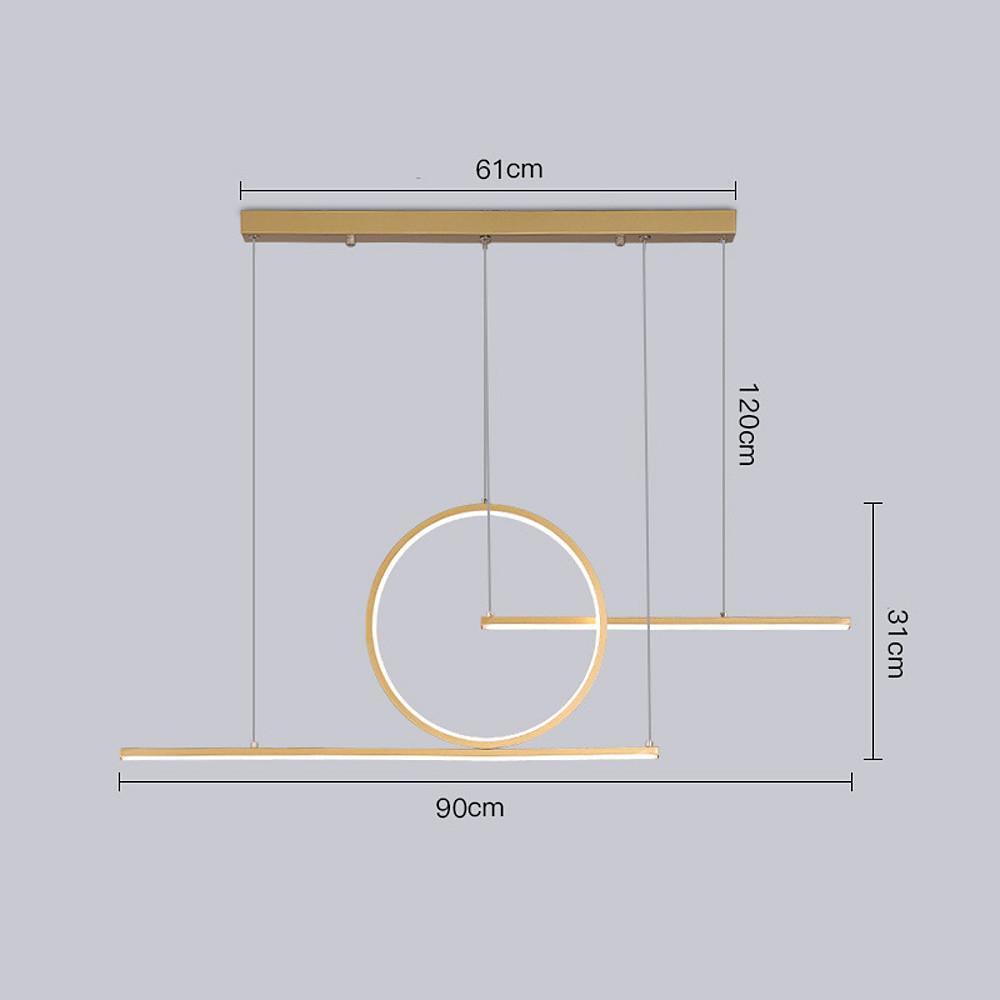 Modern LED Circle Linear Chandelier Adjustable Pendant Light for Dining Room Black and Gold