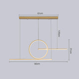 Modern LED Circle Linear Chandelier Adjustable Pendant Light for Dining Room Black and Gold