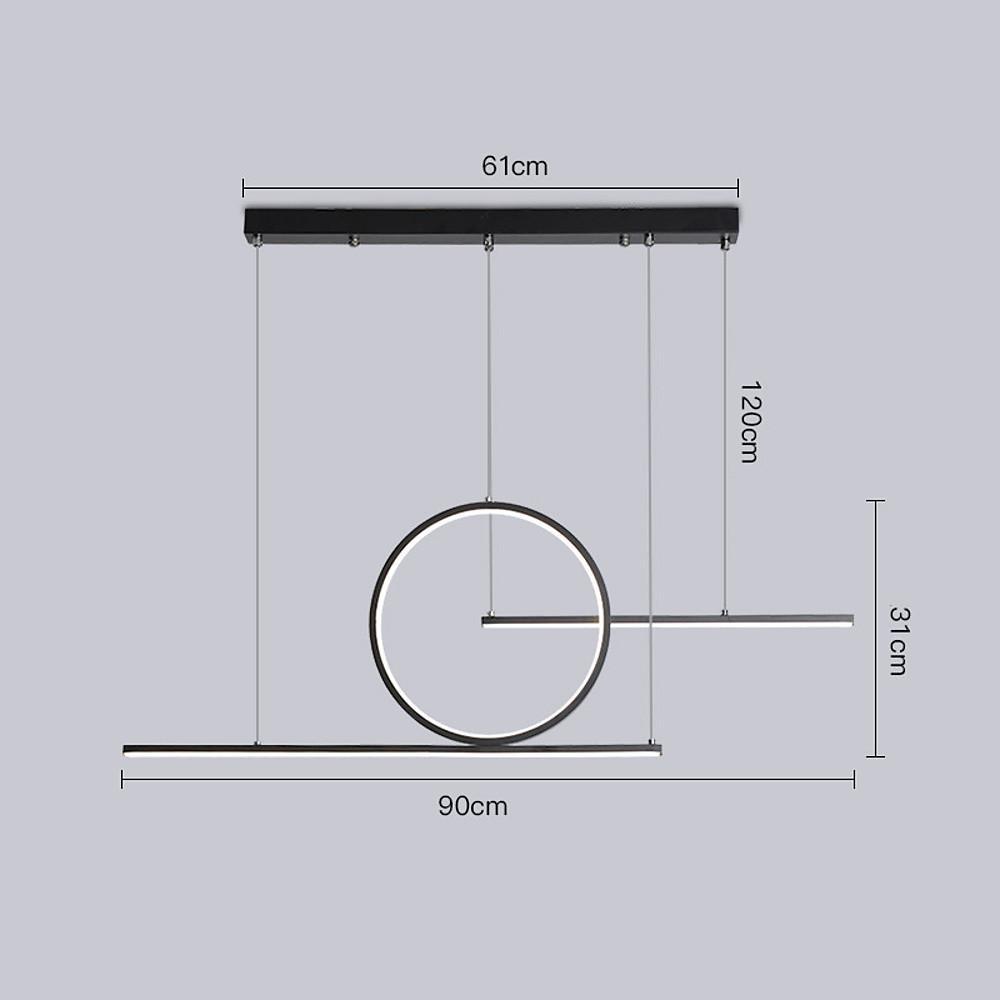 Modern LED Circle Linear Chandelier Adjustable Pendant Light for Dining Room Black and Gold
