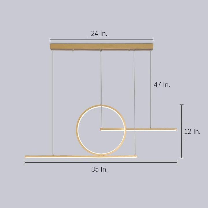Modern LED Circle Linear Chandelier Adjustable Pendant Light for Dining Room Black and Gold