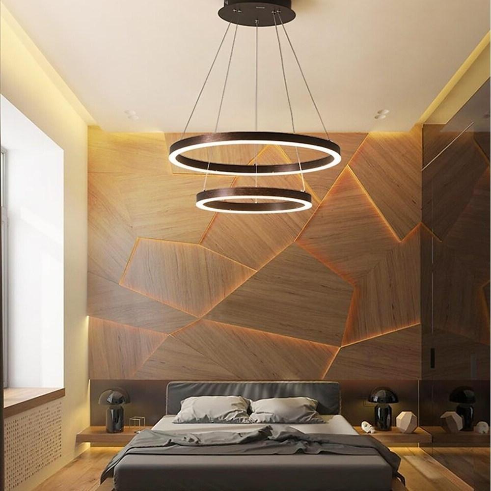 Modern LED Circle Ring Chandelier Dimmable Aluminum Acrylic Pendant Light for Bedroom and Kitchen