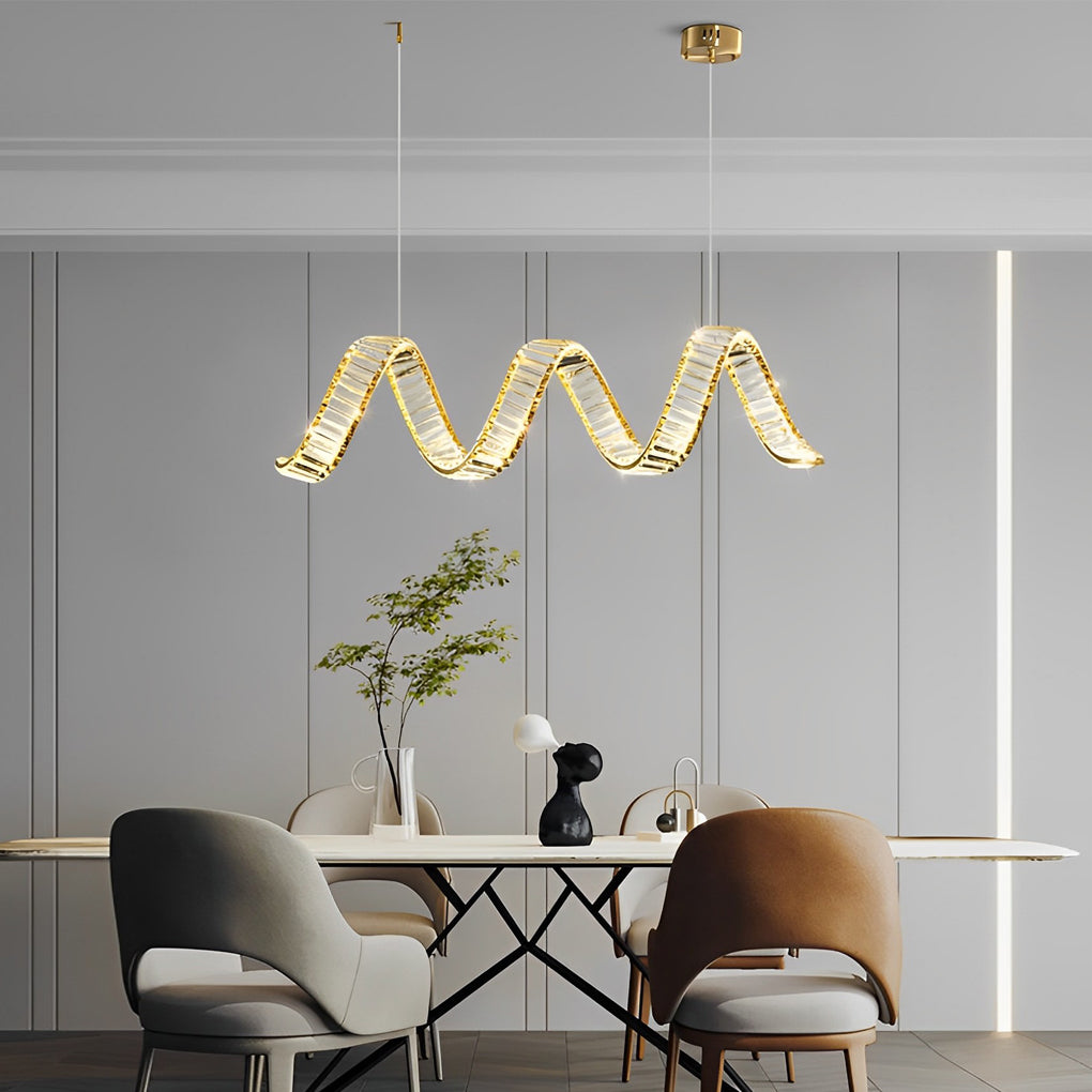 Modern LED Crystal Wave Pendant Chandelier 3 Step Dimming Light for Dining Room Kitchen Island