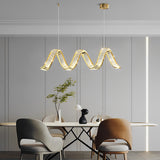 Modern LED Crystal Wave Pendant Chandelier 3 Step Dimming Light for Dining Room Kitchen Island