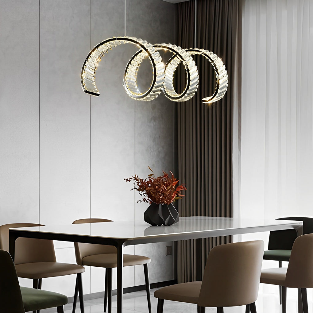 Modern LED Crystal Wave Pendant Chandelier 3 Step Dimming Light for Dining Room Kitchen Island