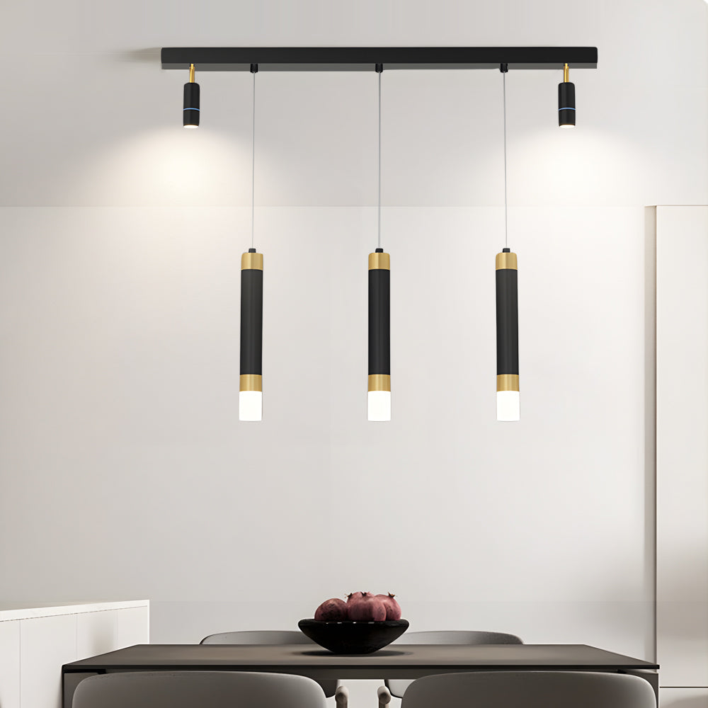Modern LED Dining Room Chandelier Minimalist Black and Gold Linear Strip Hanging Light Fixture