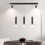 Modern LED Dining Room Chandelier Minimalist Black and Gold Linear Strip Hanging Light Fixture