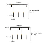 Modern LED Dining Room Chandelier Minimalist Black and Gold Linear Strip Hanging Light Fixture