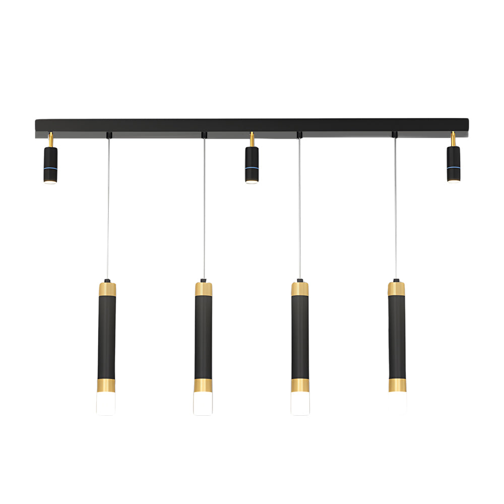 Modern LED Dining Room Chandelier Minimalist Black and Gold Linear Strip Hanging Light Fixture