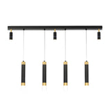 Modern LED Dining Room Chandelier Minimalist Black and Gold Linear Strip Hanging Light Fixture
