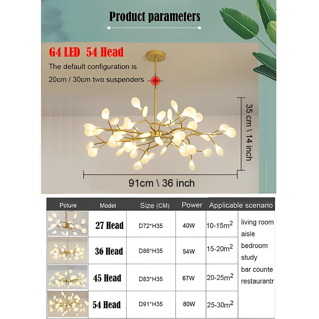 Modern LED Firefly Sputnik Chandelier Artistic Branch Ceiling Light for Living Room and Bedroom