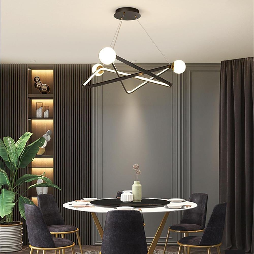 Modern LED Geometric Chandelier Glass Pendant Light for Dining Room and Kitchen Island Black and Gold