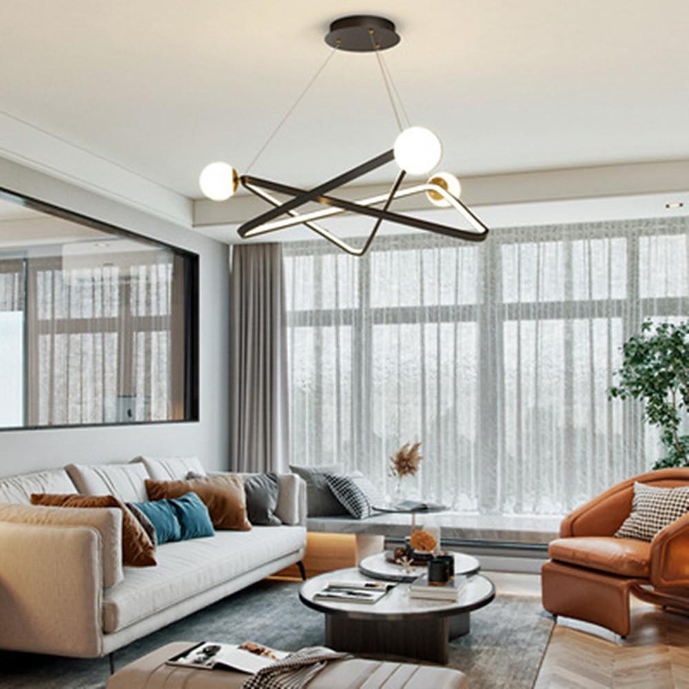 Modern LED Geometric Chandelier Glass Pendant Light for Dining Room and Kitchen Island Black and Gold