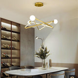 Modern LED Geometric Chandelier Glass Pendant Light for Dining Room and Kitchen Island Black and Gold