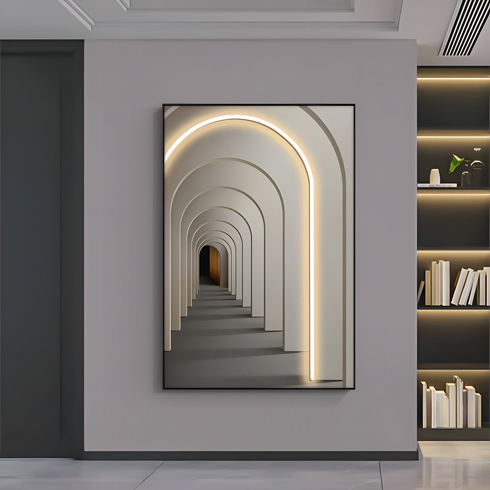 Modern LED Illuminated Canvas Wall Art with Remote Architectural Arch Hanging Decor