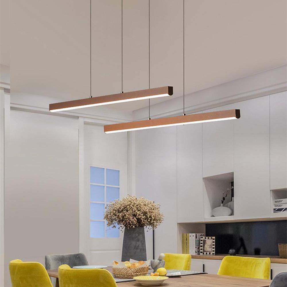 Modern LED Linear Chandelier Farmhouse Metal Pendant Lighting for Dining Room and Living Room
