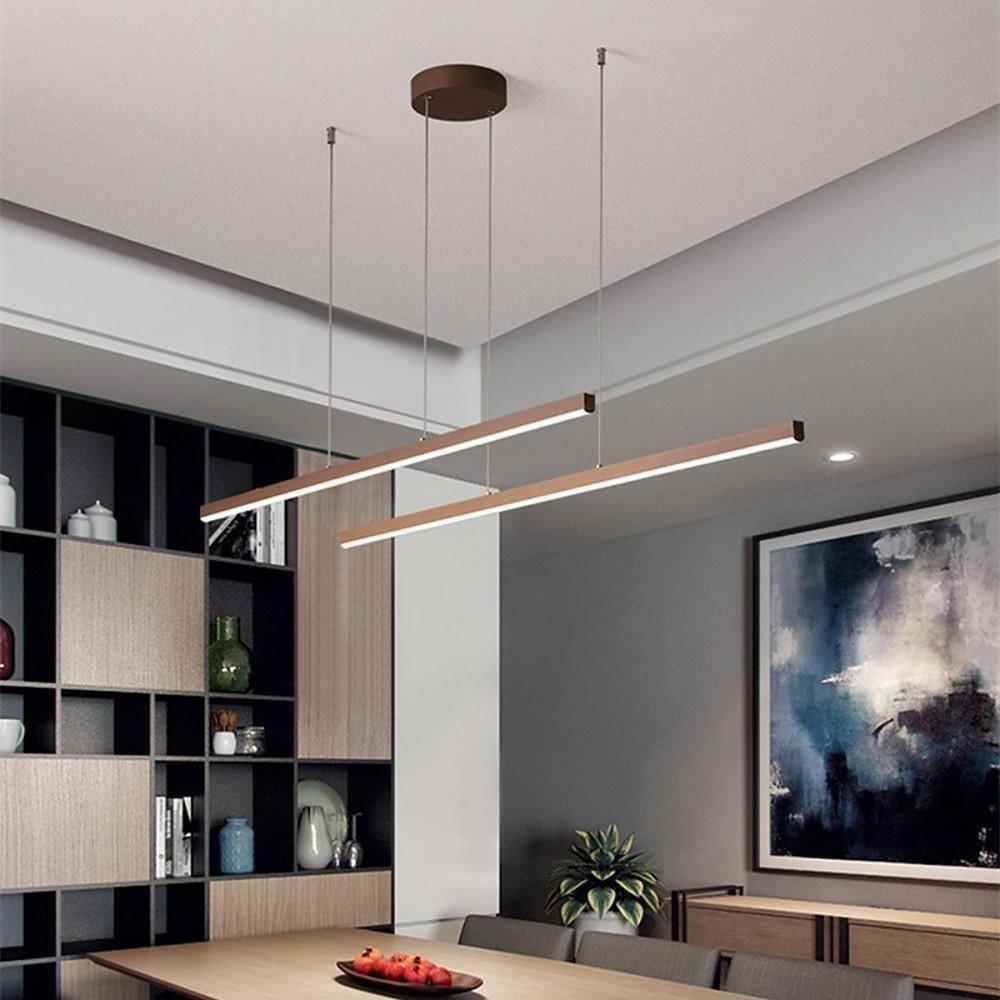 Modern LED Linear Chandelier Farmhouse Metal Pendant Lighting for Dining Room and Living Room
