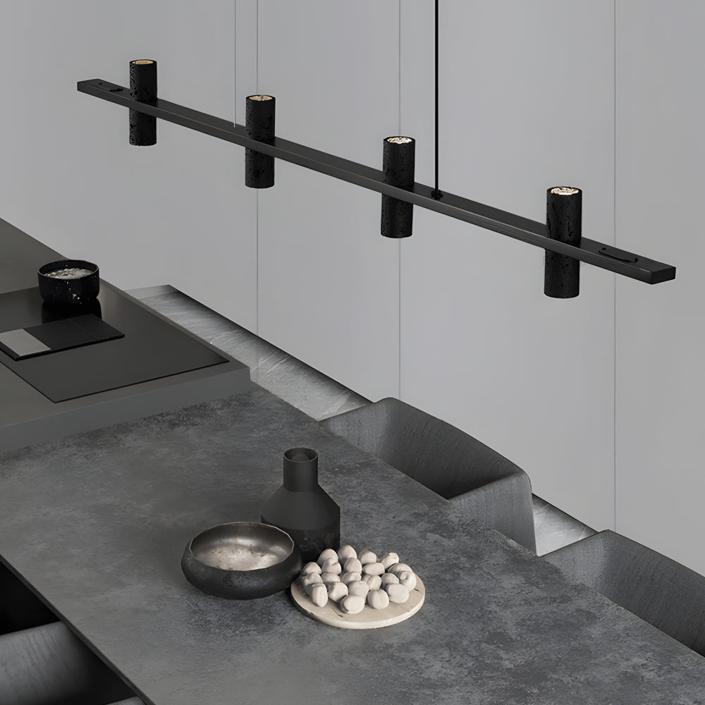 Modern LED Linear Kitchen Island Pendant Light with Black Travertine Stone Shades and Copper Frame