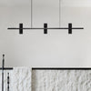 Modern LED Linear Kitchen Island Pendant Light with Black Travertine Stone Shades and Copper Frame