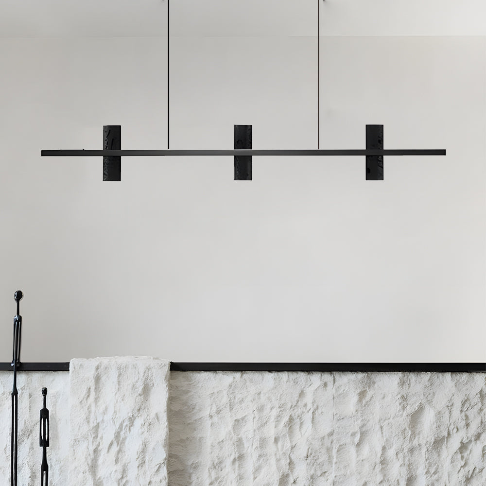 Modern LED Linear Kitchen Island Pendant Light with Black Travertine Stone Shades and Copper Frame
