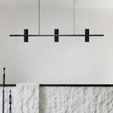 Modern LED Linear Kitchen Island Pendant Light with Black Travertine Stone Shades and Copper Frame