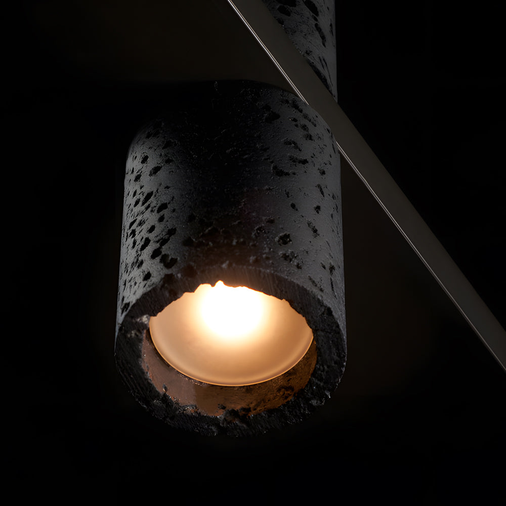 Modern LED Linear Kitchen Island Pendant Light with Black Travertine Stone Shades and Copper Frame