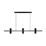 Modern LED Linear Kitchen Island Pendant Light with Black Travertine Stone Shades and Copper Frame