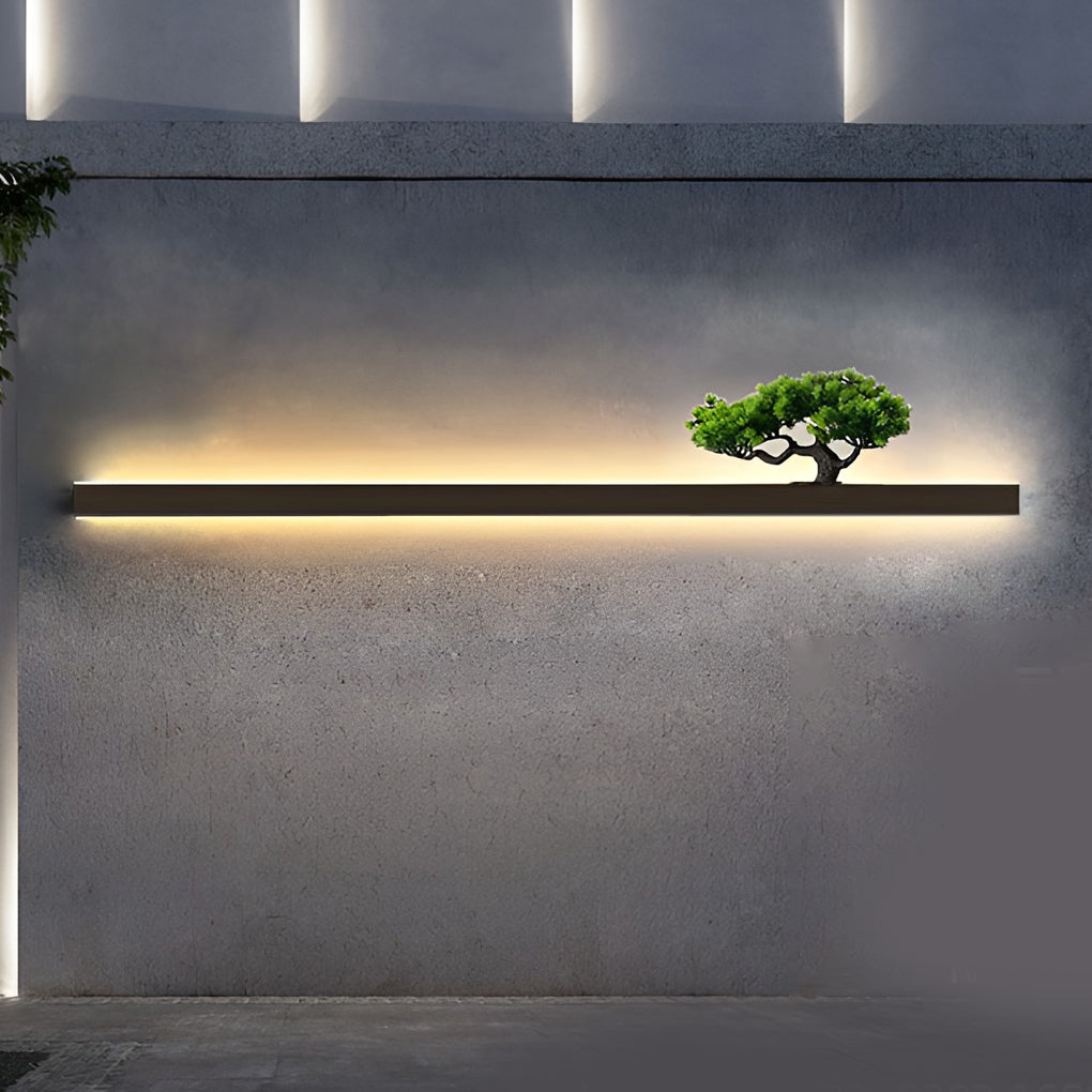 Modern LED Linear Outdoor Wall Light Waterproof Exterior Sconce with Faux Plant Decoration