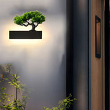 Modern LED Linear Outdoor Wall Light Waterproof Exterior Sconce with Faux Plant Decoration